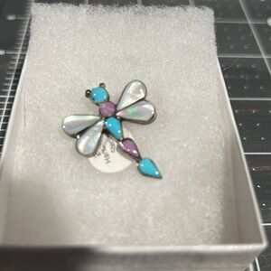 Zuni Stone Inlaid Mini Dragonfly Pin - Could also be a Charm